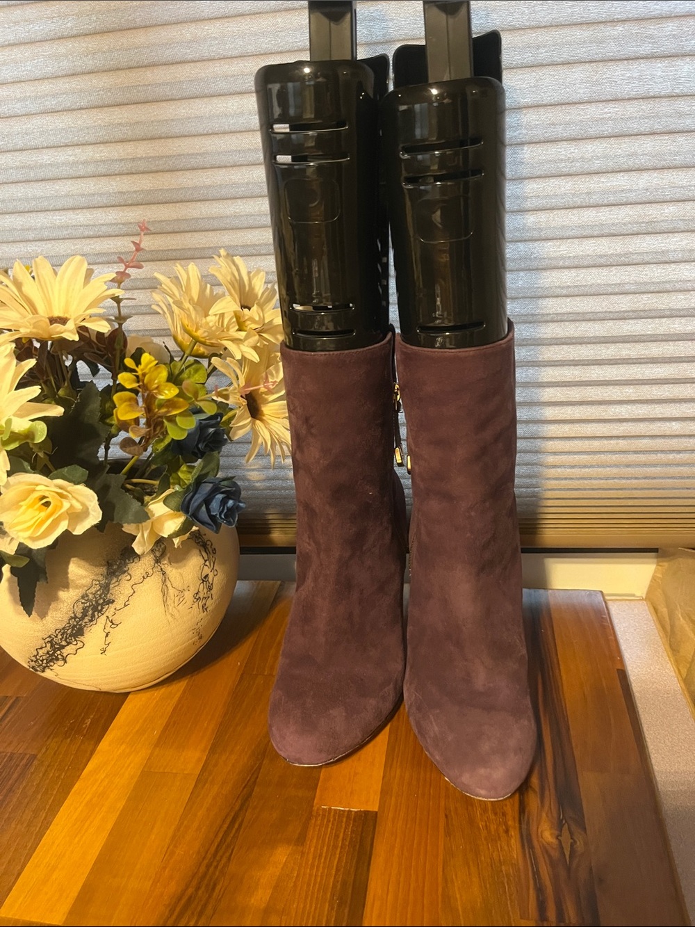Joan & David Plum Suede Ankle Booties with Side Zipper
